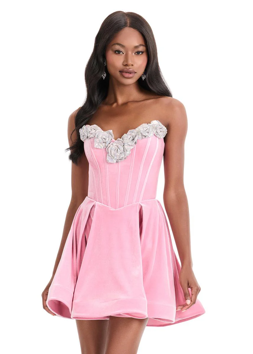 ASHLEYlauren Strapless Rosette Short HoCo Dress 4871