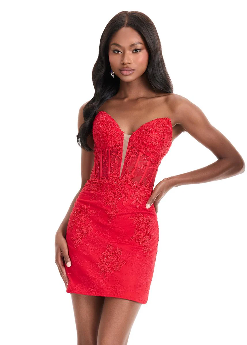 ASHLEYlauren Fitted Lace-Up Back Short HoCo Dress - Image 5