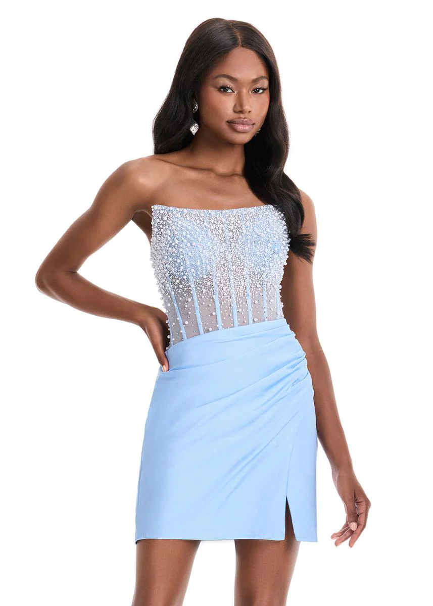 ASHLEYlauren Strapless Mesh Corset Pearl HoCo Dress 4923 - Image 4