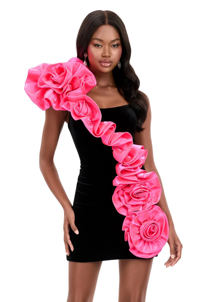 ASHLEYlauren Short Fitted Rosette Dress 4939