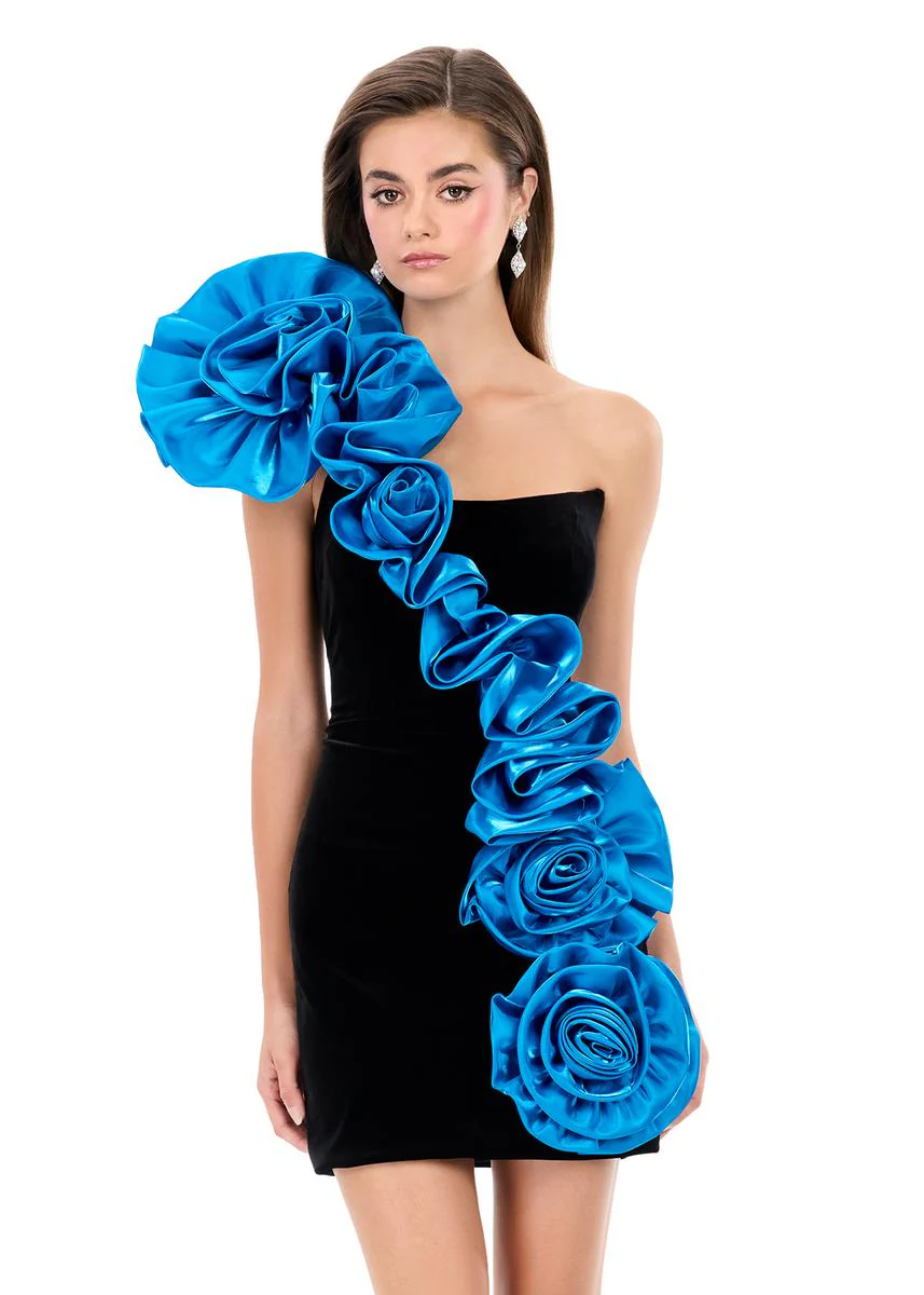 ASHLEYlauren Short Fitted Rosette Dress 4939 - Image 3