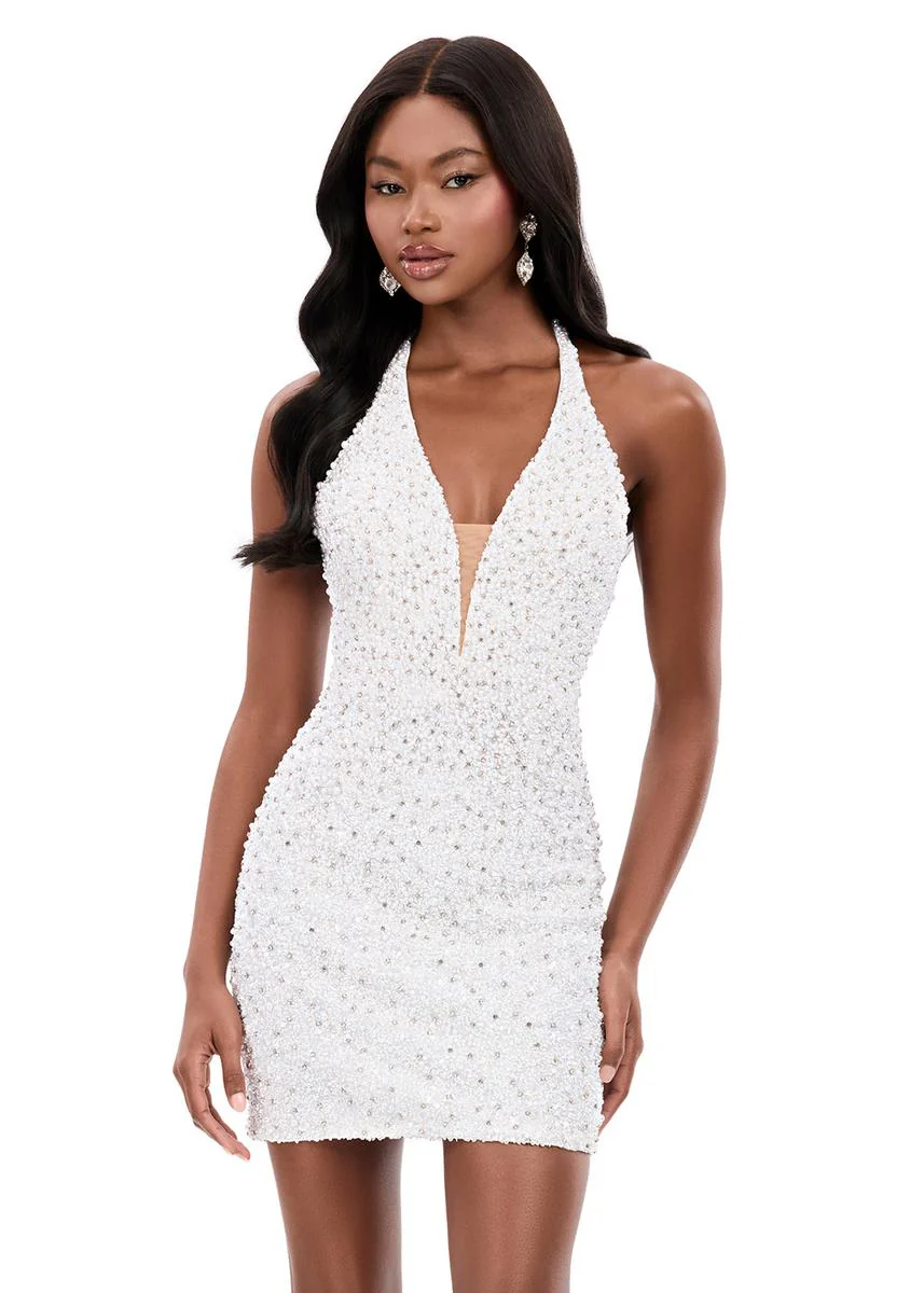 ASHLEYlauren Halter Open Back Fitted Short Dress 4956 - Image 2