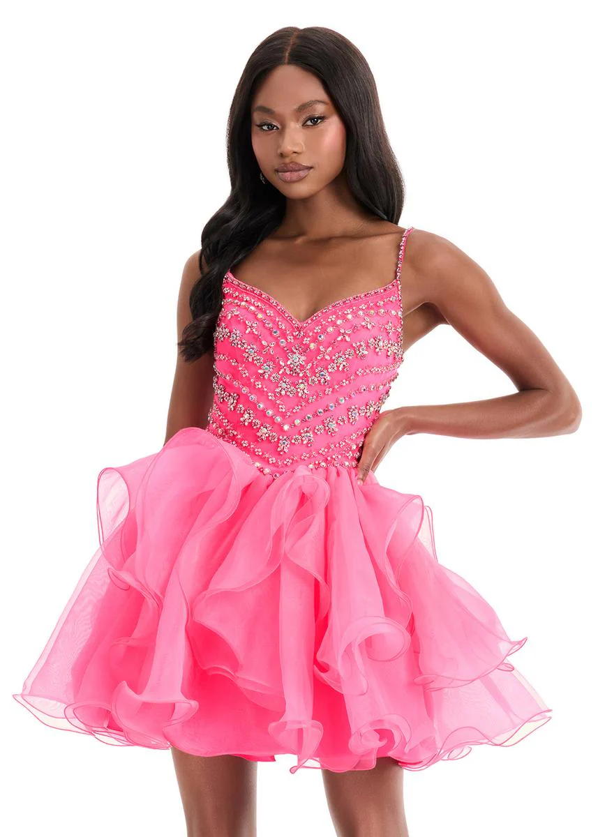 ASHLEYlauren Short Ruffle Homecoming Dress 4964
