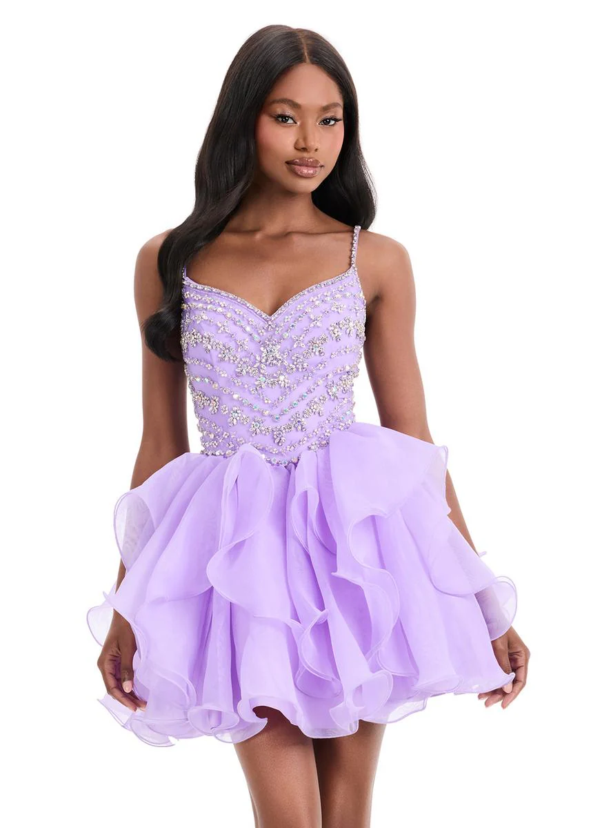 ASHLEYlauren Short Ruffle Homecoming Dress 4964 - Image 3