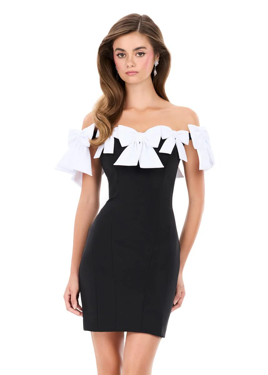 ASHLEYlauren Off The Shoulder Bow Short Dress 4966 - Image 7