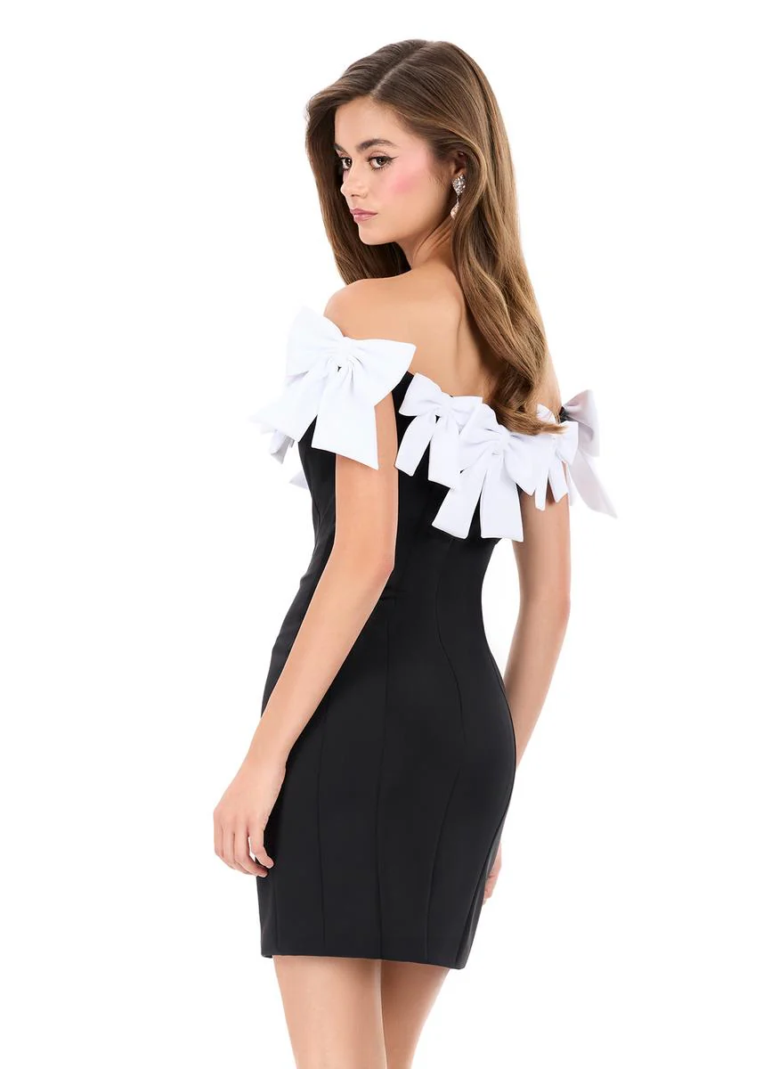 ASHLEYlauren Off The Shoulder Bow Short Dress 4966 - Image 8