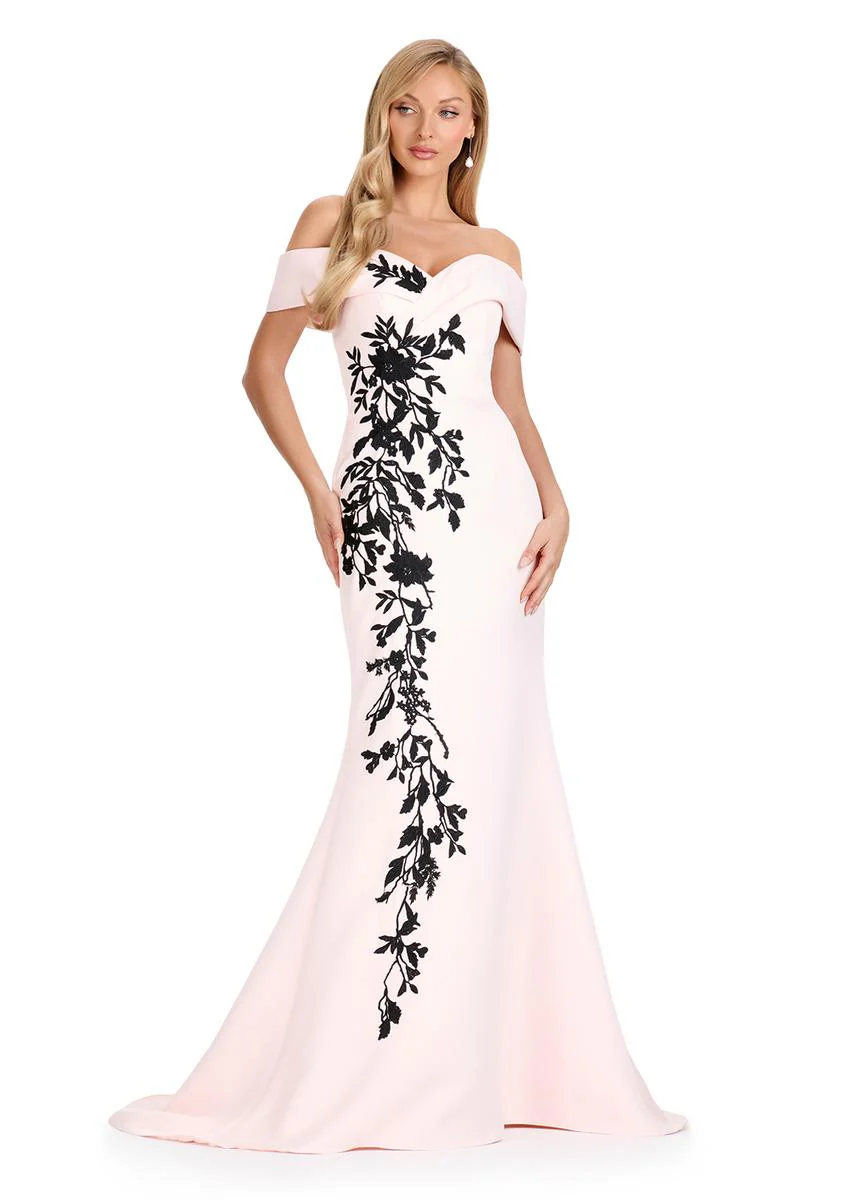 ASHLEYlauren Floral Off-Shoulder Evening Dress E12094