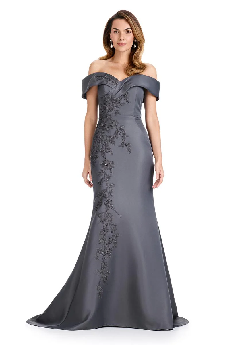 ASHLEYlauren Floral Off-Shoulder Evening Dress E12094 - Image 3