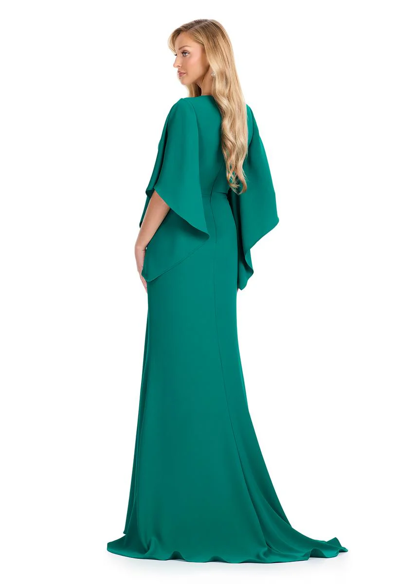 ASHLEYlauren Draped Sleeves Long Evening Dress E12101 - Image 6