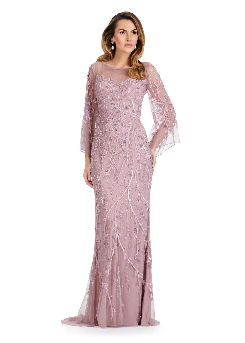 ASHLEYlauren Sheer Long Sleeve Evening Gown E12105 - Image 3