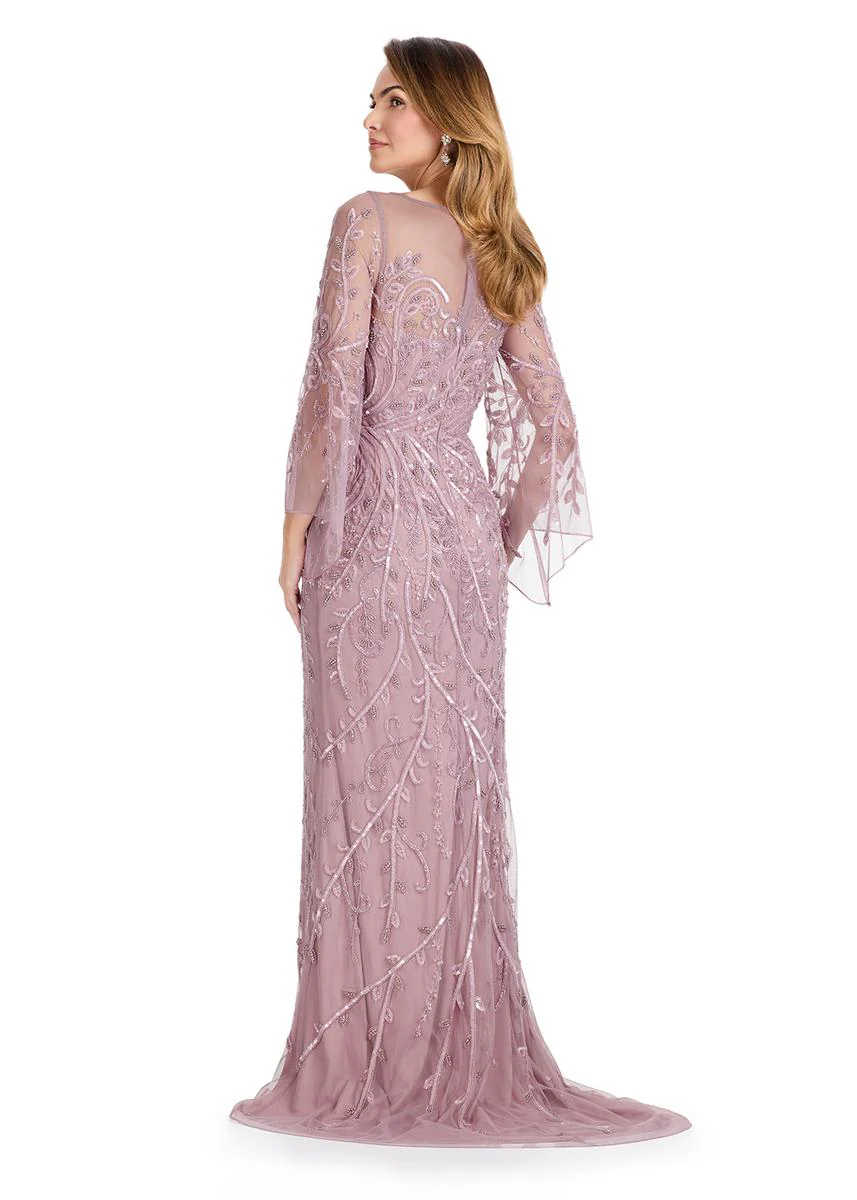 ASHLEYlauren Sheer Long Sleeve Evening Gown E12105 - Image 4