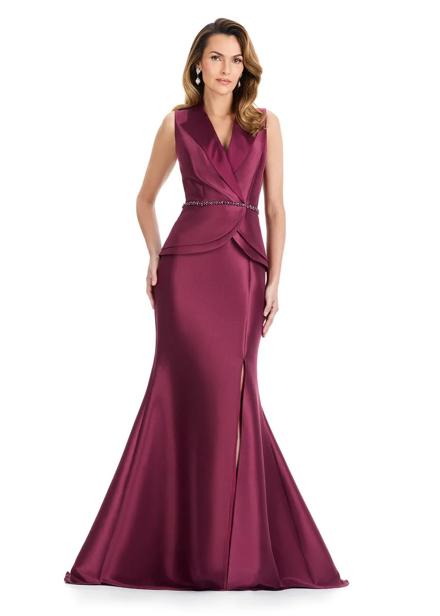 ASHLEYlauren Tuxedo Peplum Mermaid Long Dress E12131 - Image 7
