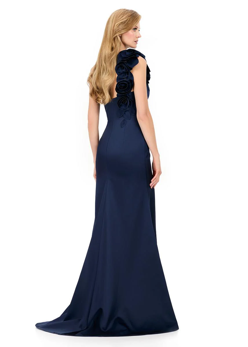 ASHLEYlauren Rosette One Shoulder Fitted Long Dress E12158 - Image 6