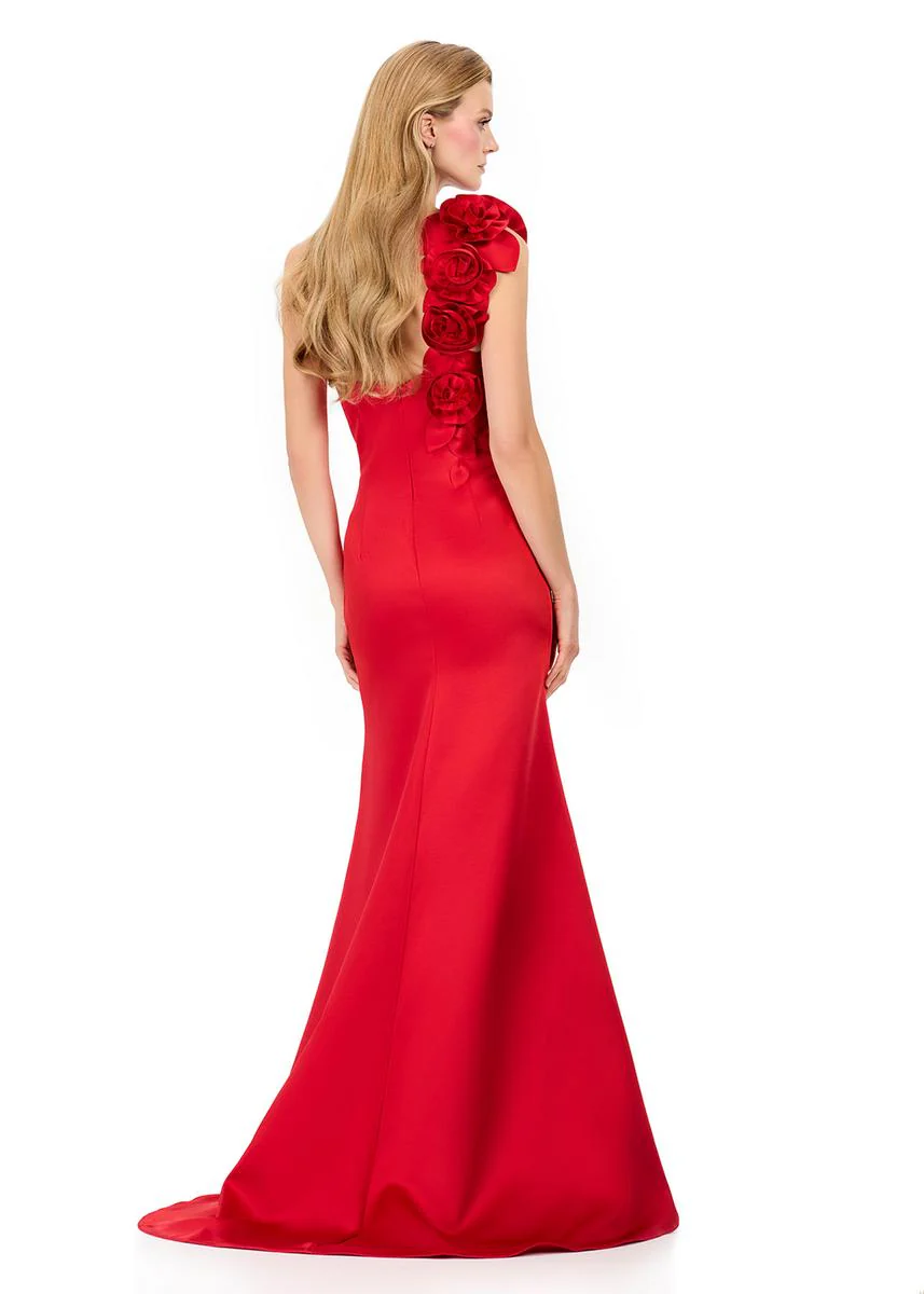 ASHLEYlauren Rosette One Shoulder Fitted Long Dress E12158 - Image 8
