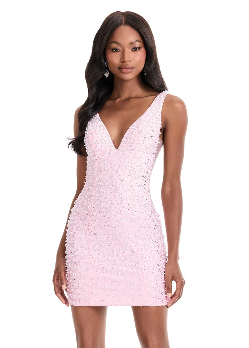 ASHLEYlauren Illusion Side Pearl HoCo Dress 4873 - Image 13