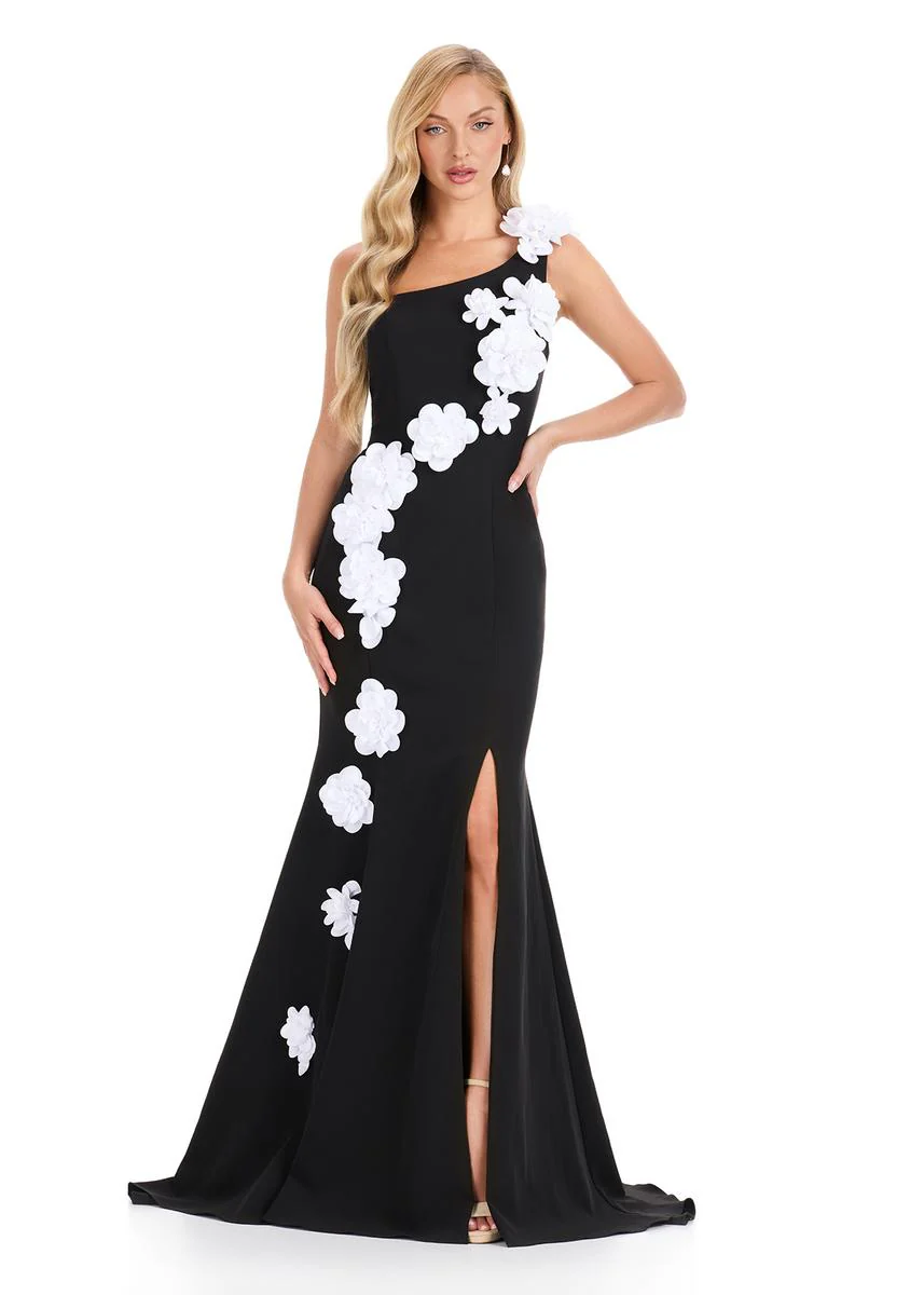 ASHLEYlauren One Shoulder 3D Applique Fitted Dress E12245