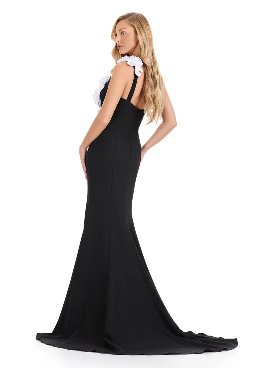 ASHLEYlauren One Shoulder 3D Applique Fitted Dress E12245 - Image 2