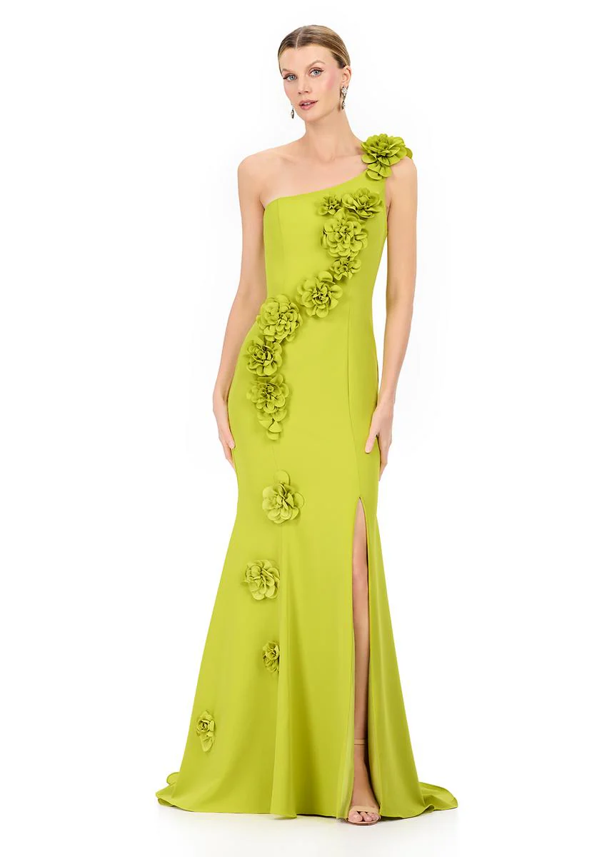 ASHLEYlauren One Shoulder 3D Applique Fitted Dress E12245 - Image 3