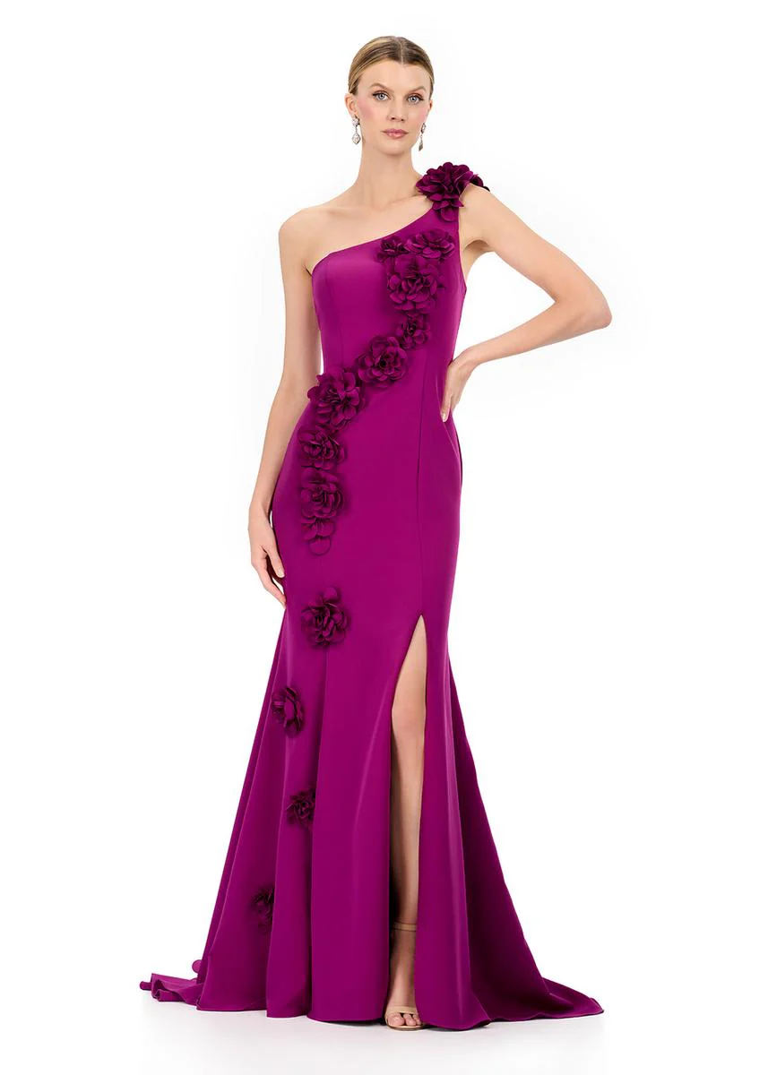 ASHLEYlauren One Shoulder 3D Applique Fitted Dress E12245 - Image 5