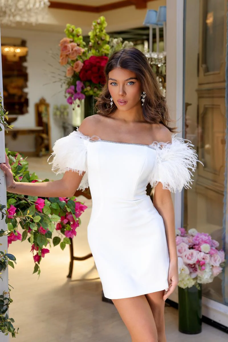 Ava Presley Off Shoulder Feather Homecoming Dress 29124 - Image 3