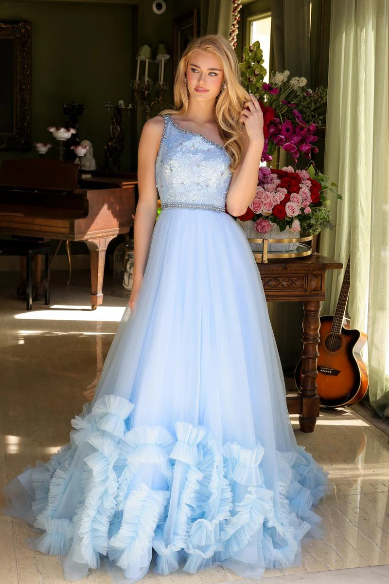 Ava Presley One Shoulder Ruffled Tulle Prom Dress 29527 - Image 19