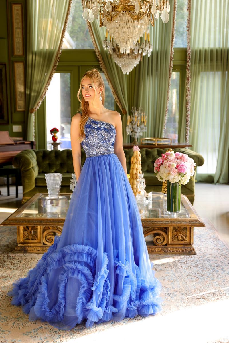 Ava Presley One Shoulder Ruffled Tulle Prom Dress 29527 - Image 28