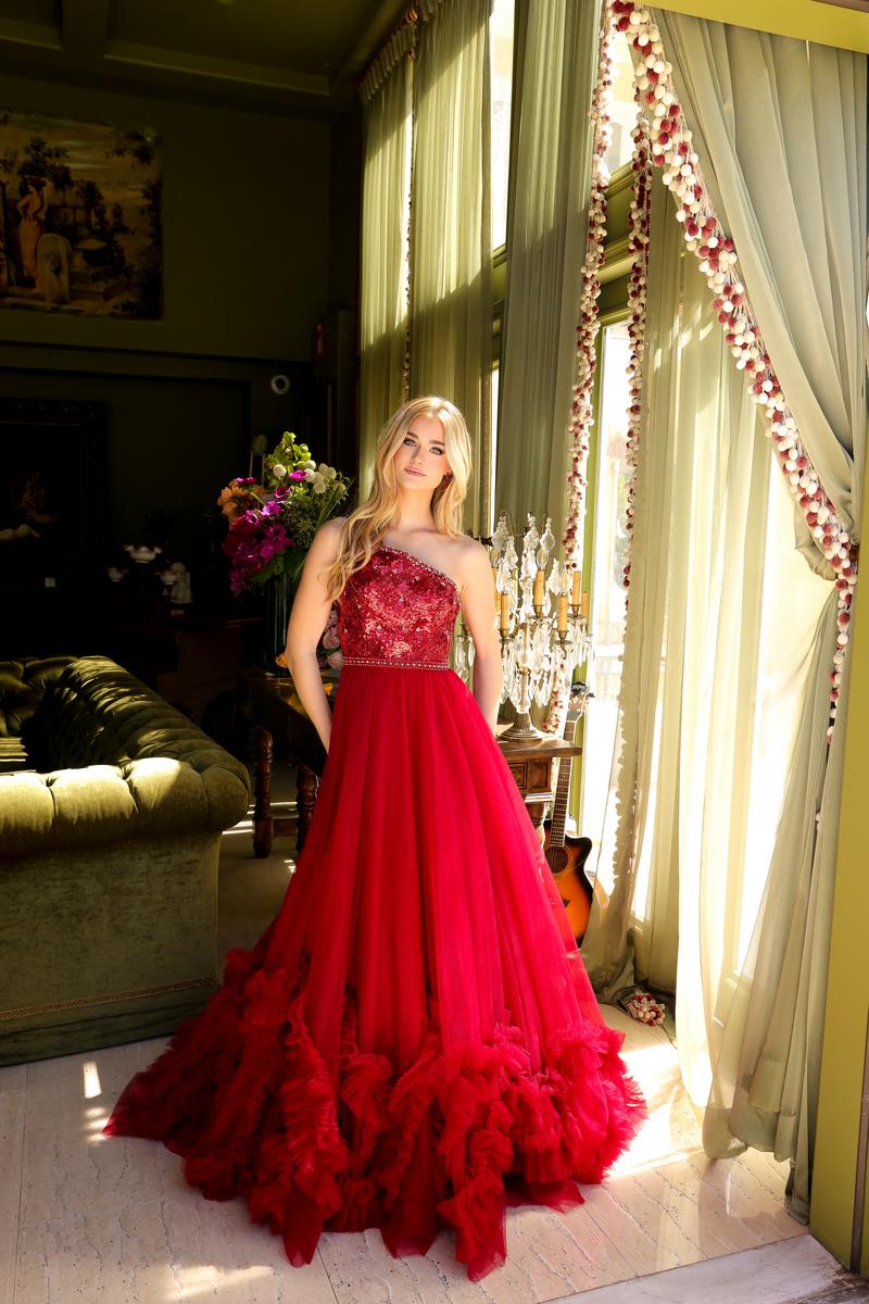 Ava Presley One Shoulder Ruffled Tulle Prom Dress 29527 - Image 32