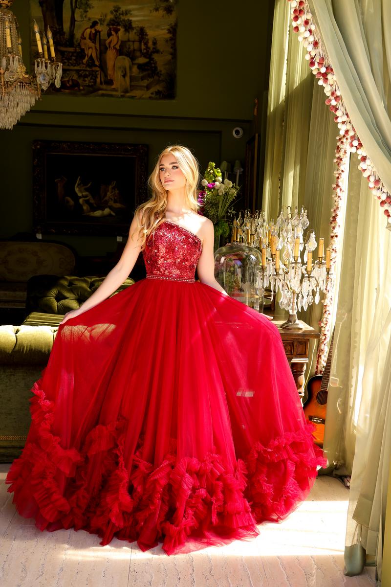 Ava Presley One Shoulder Ruffled Tulle Prom Dress 29527 - Image 34