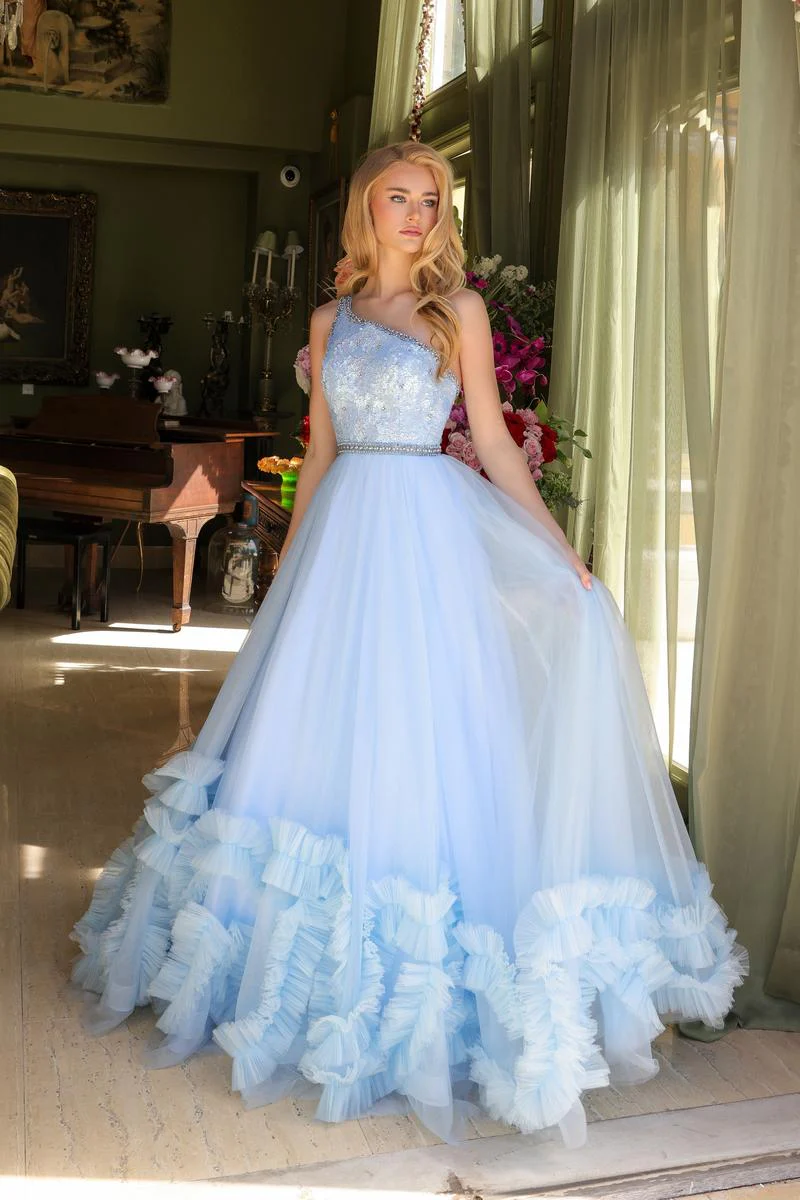 Ava Presley One Shoulder Ruffled Tulle Prom Dress 29527 - Image 7