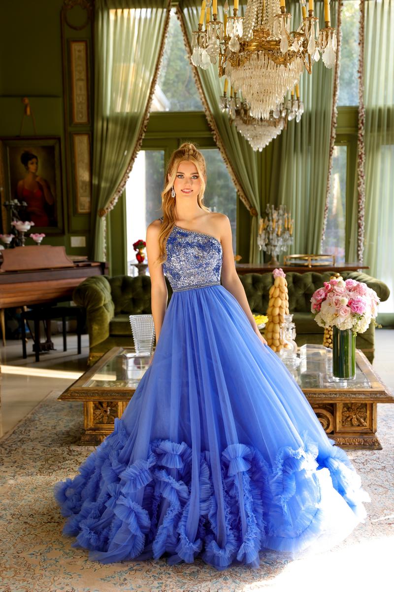 Ava Presley One Shoulder Ruffled Tulle Prom Dress 29527 - Image 9