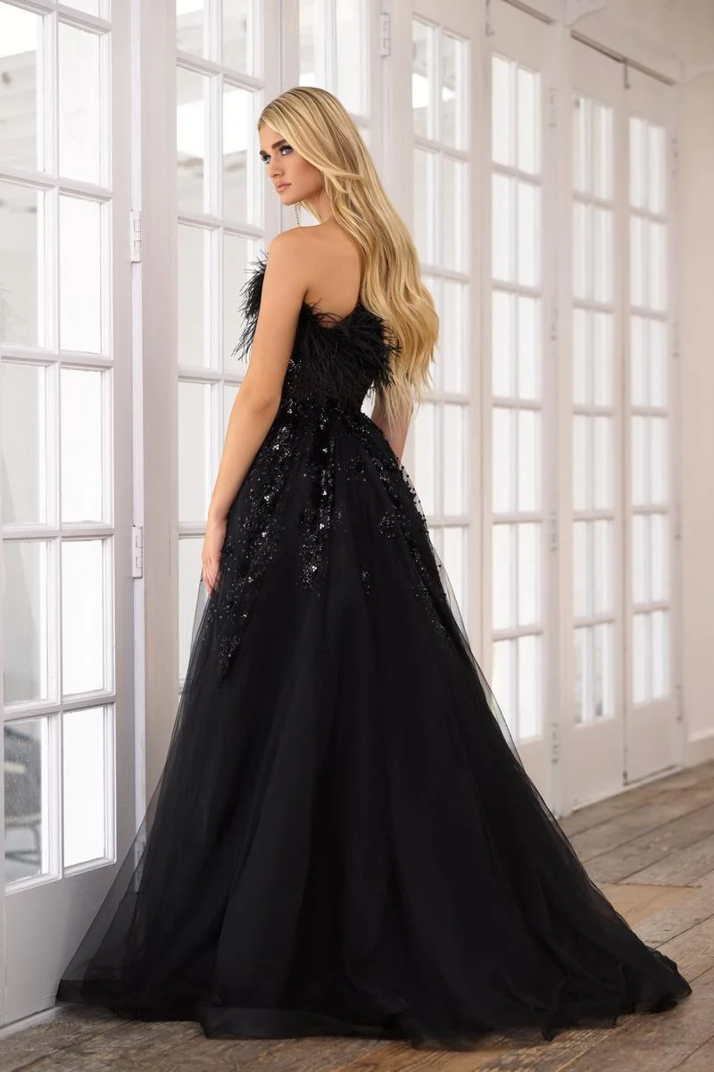 Ava Presley A-Line Feather Strapless Prom Dress 39232 - Image 2