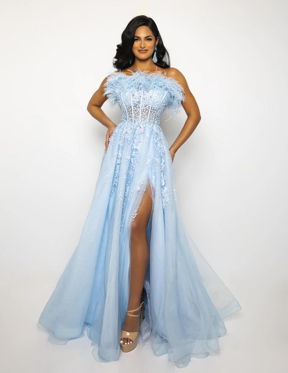 Ava Presley A-Line Feather Strapless Prom Dress 39232 - Image 3