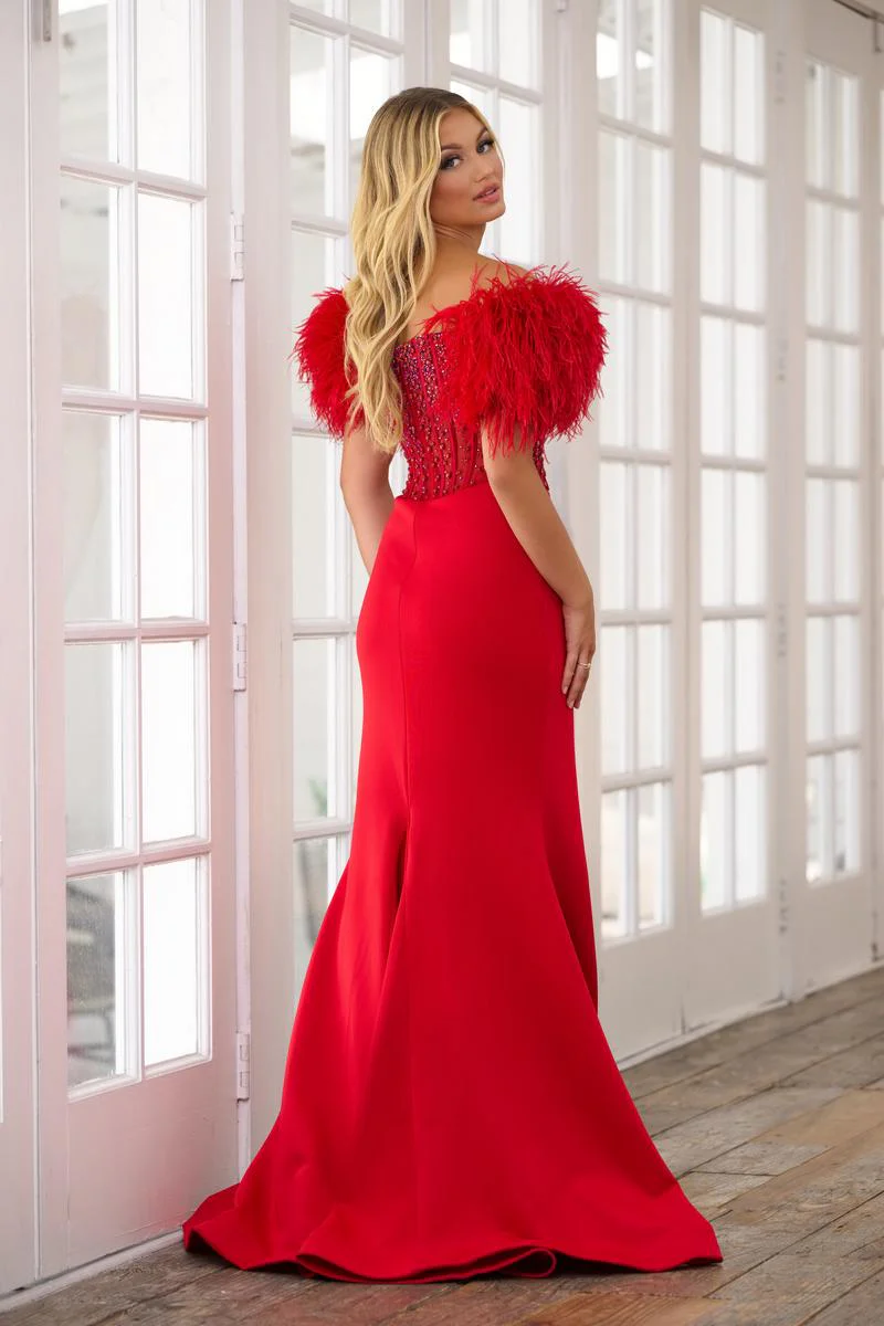 Ava Presley Feather Off-The-Shoulder Prom Dress 39279 - Image 2