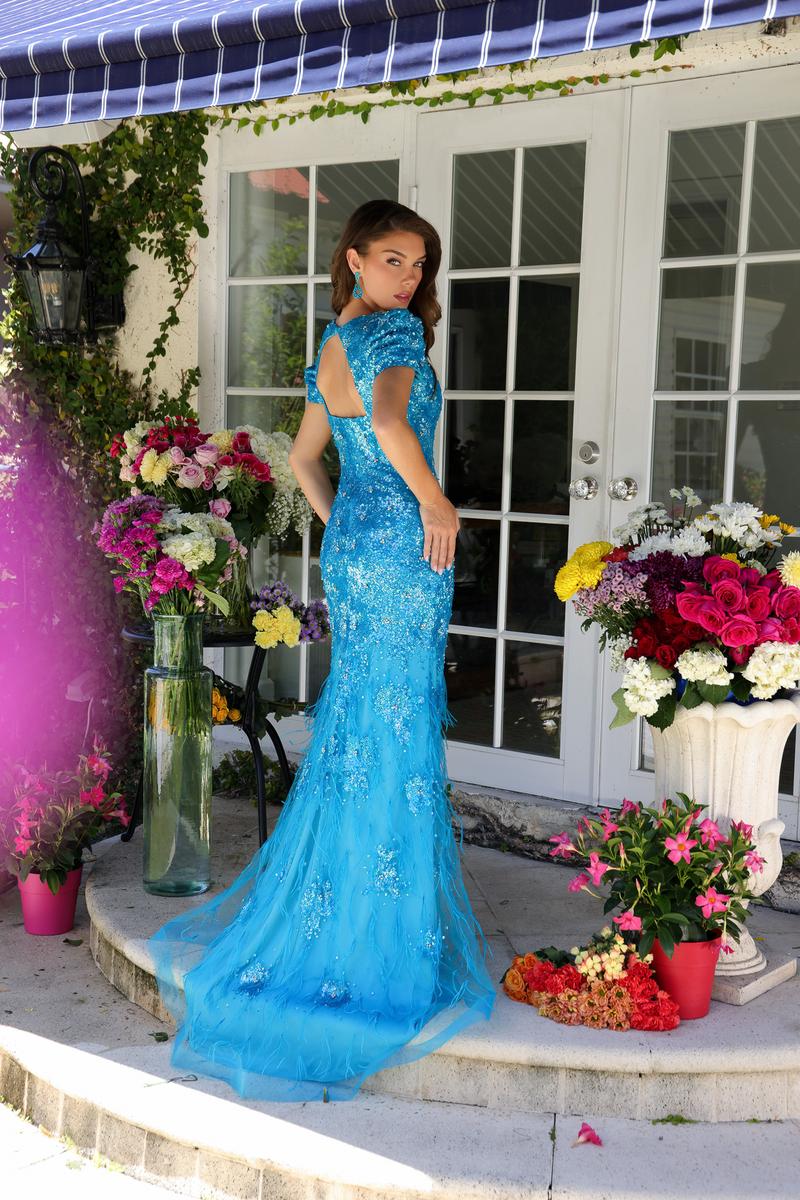 Ava Presley Feather Puff Sleeve Prom Dress 39552 - Image 14