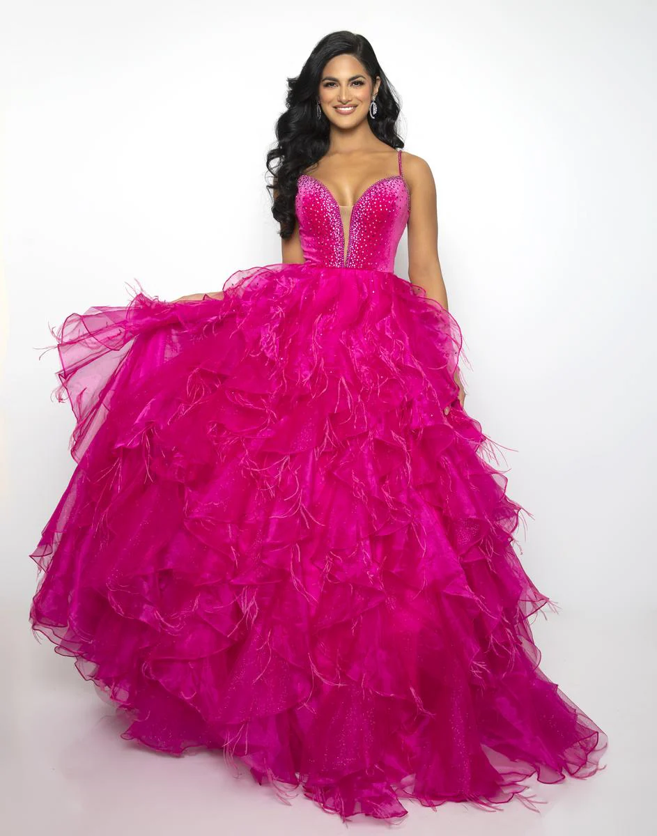 Ava Presley Ruffle and Feathers Ballgown Prom Dress 39554