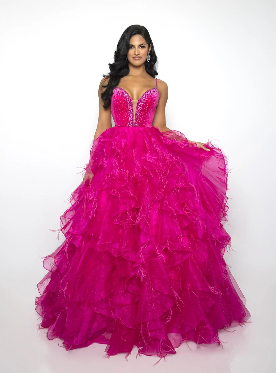 Ava Presley Ruffle and Feathers Ballgown Prom Dress 39554 - Image 5