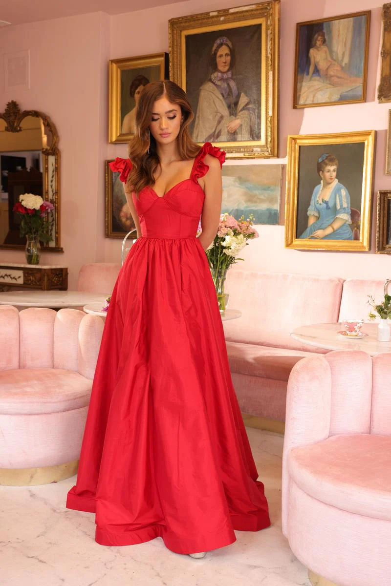Ava Presley A-Line Ruffle Shoulder Prom Dress 40094 - Image 3