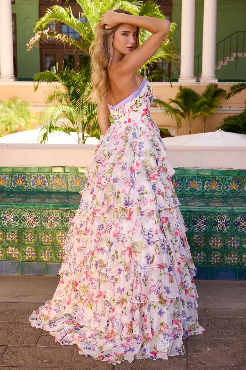Ava Presley Lavender Floral Print Ballgown Prom Dress 42208 - Image 2