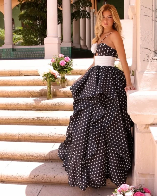 Ava Presley Thin Straps Polka-Dot Ball Gown 42362 - Image 13