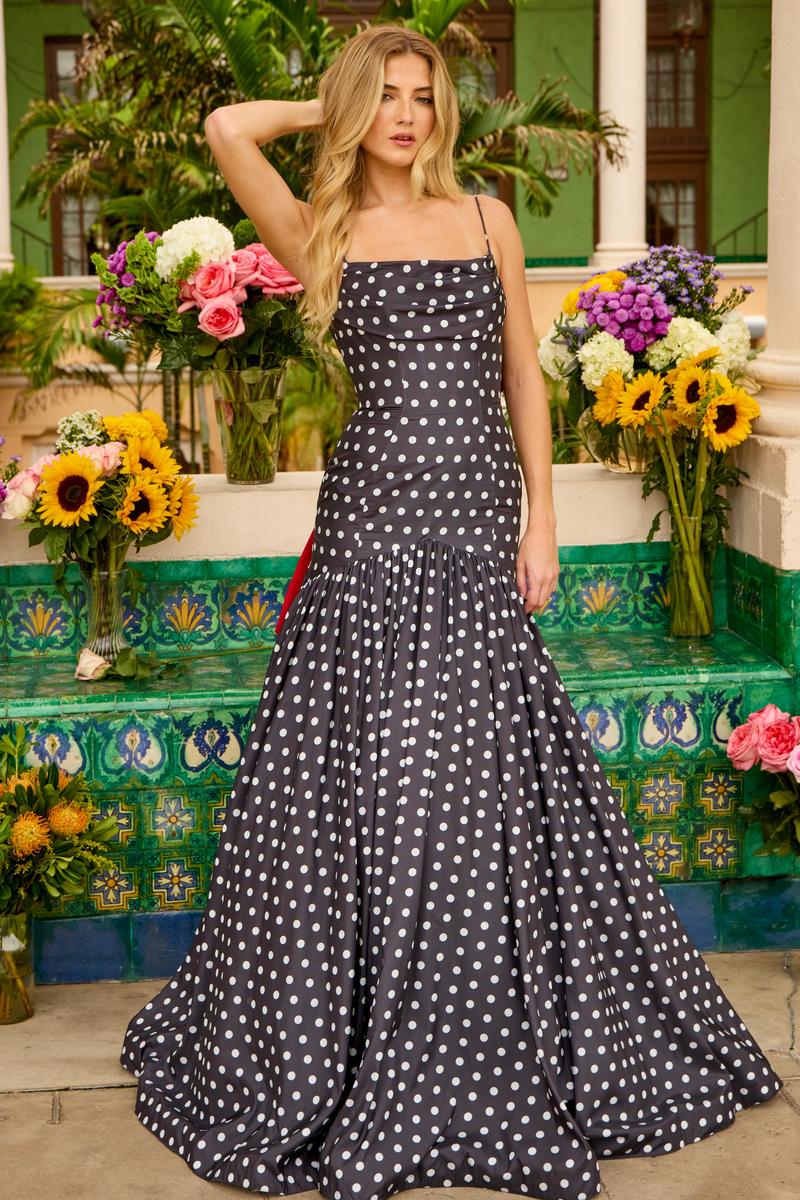 Ava Presley Drop Waist Polka Dot Prom Dress 42368 - Image 4