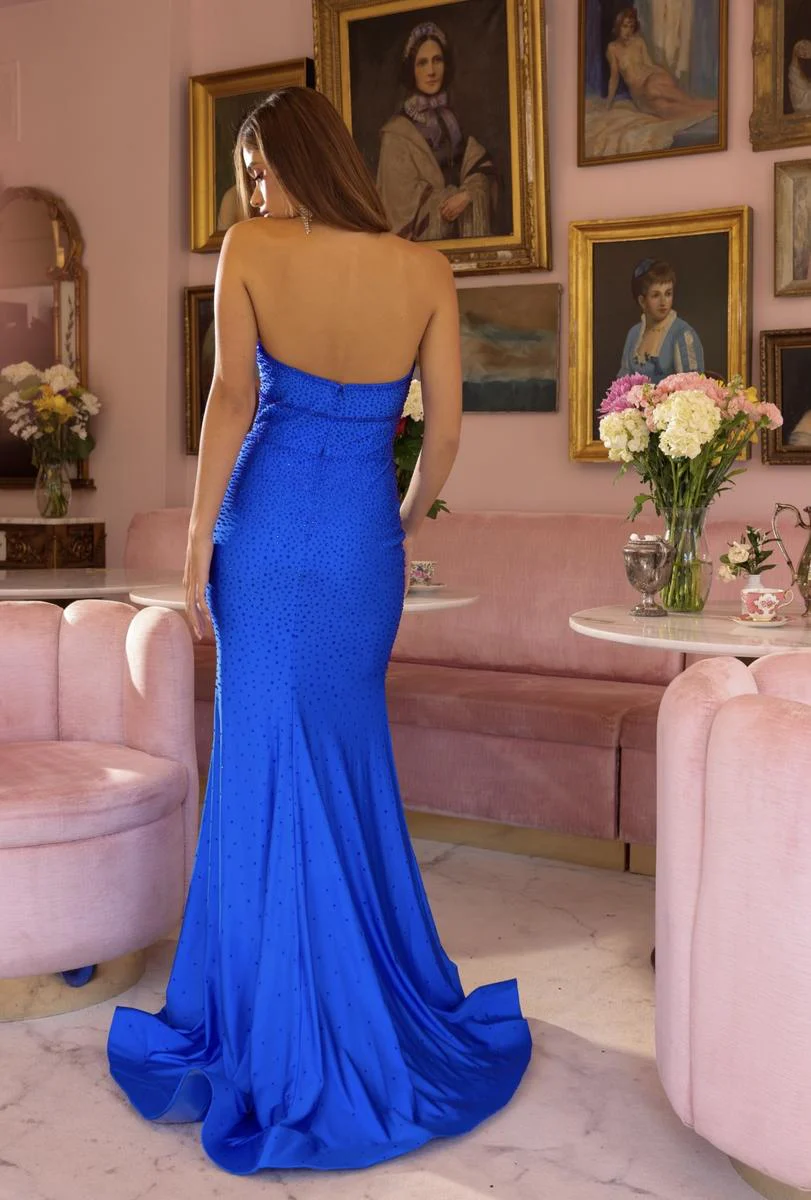 Ava Presley Strapless Hot Stone Rosette Prom Dress 47001 - Image 2