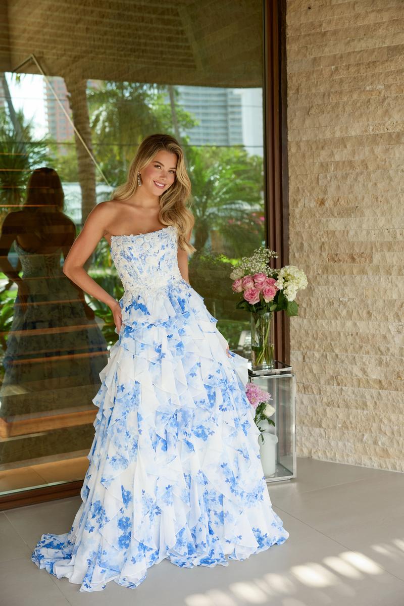 Ava Presley Chiffon Ruffle Floral Pattern Prom Dress 47145 - Image 5