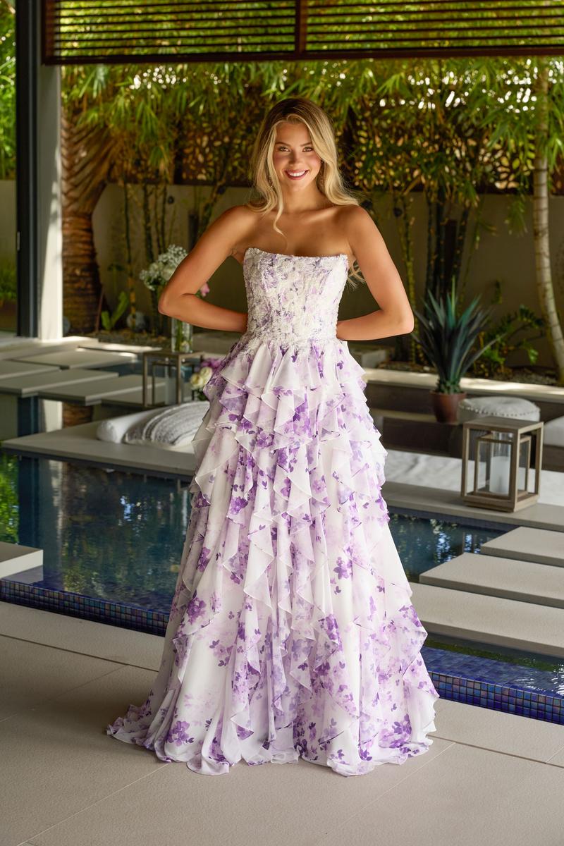 Ava Presley Chiffon Ruffle Floral Pattern Prom Dress 47145 - Image 6