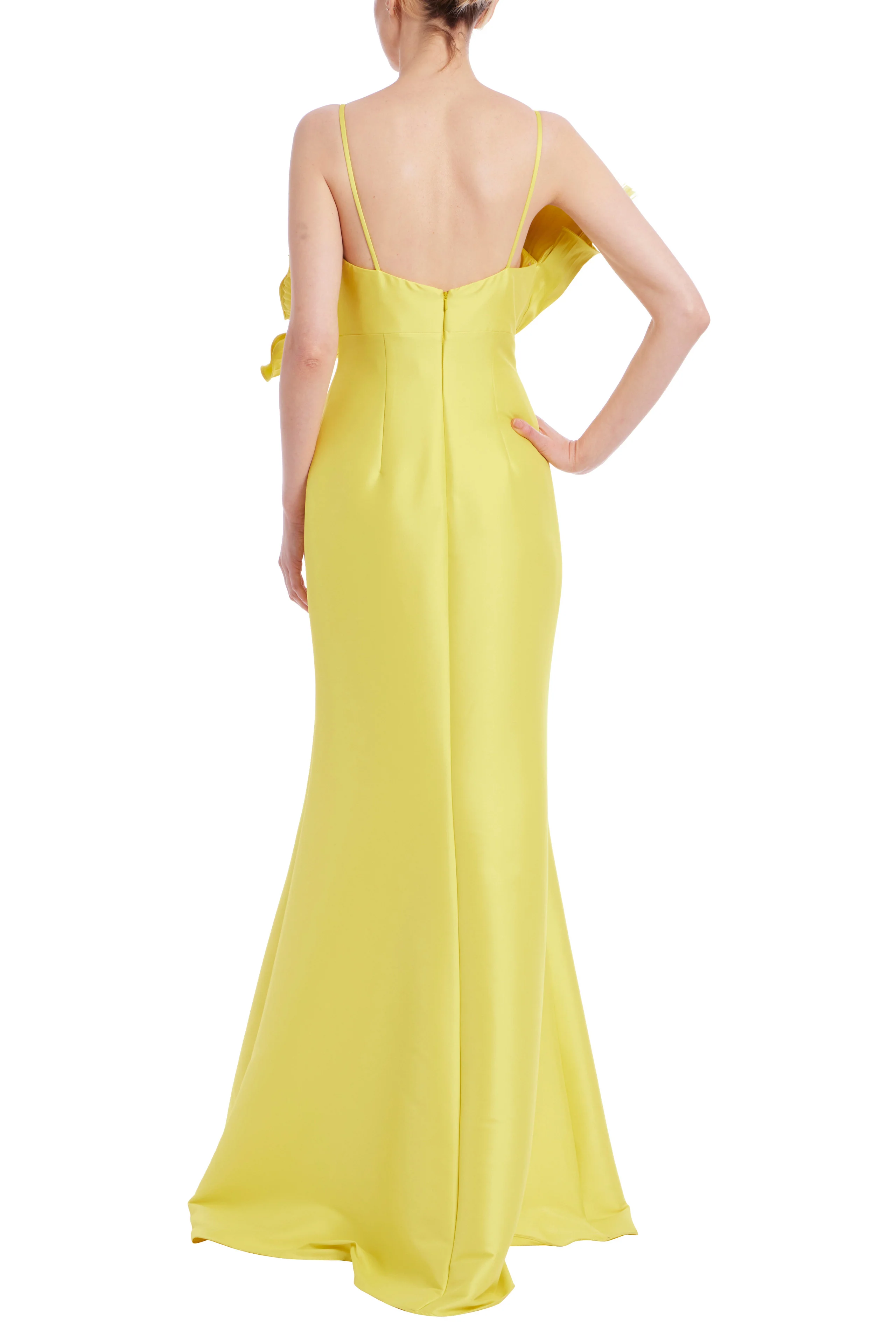 Badgley Mischka Pleated Ruffle Fan Flared Mikado Gown EG4416 - Image 6