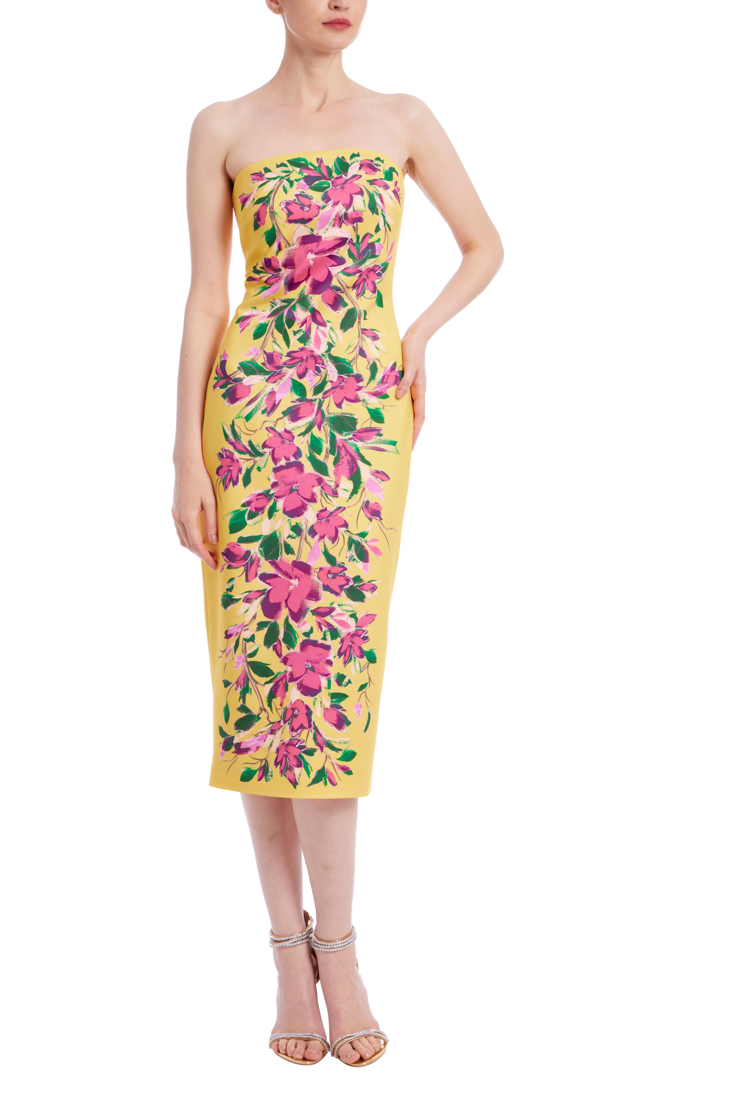 Badgley Mischka Strapless Floral Sheath Midi Dress SC4341 - Image 2