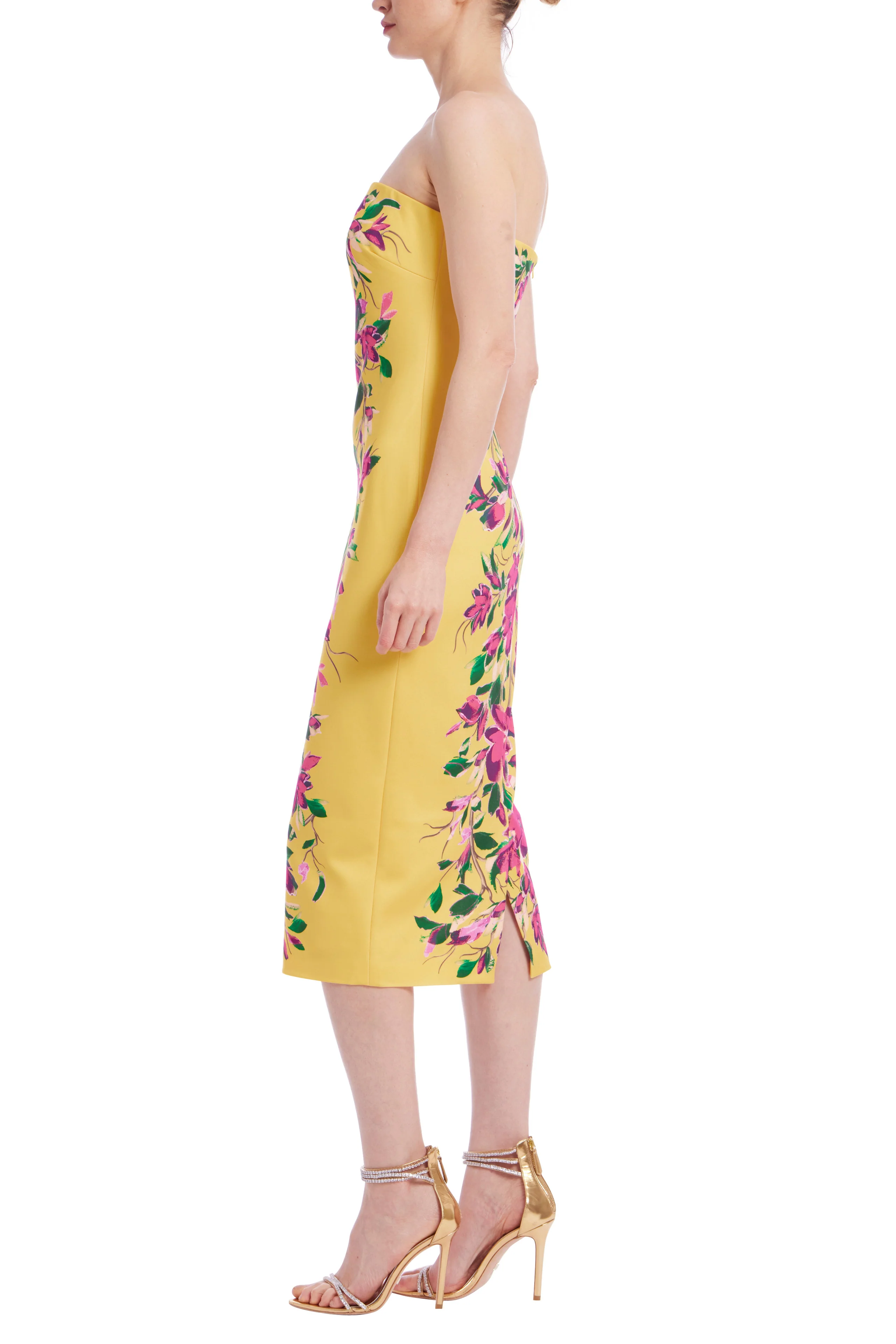 Badgley Mischka Strapless Floral Sheath Midi Dress SC4341 - Image 3