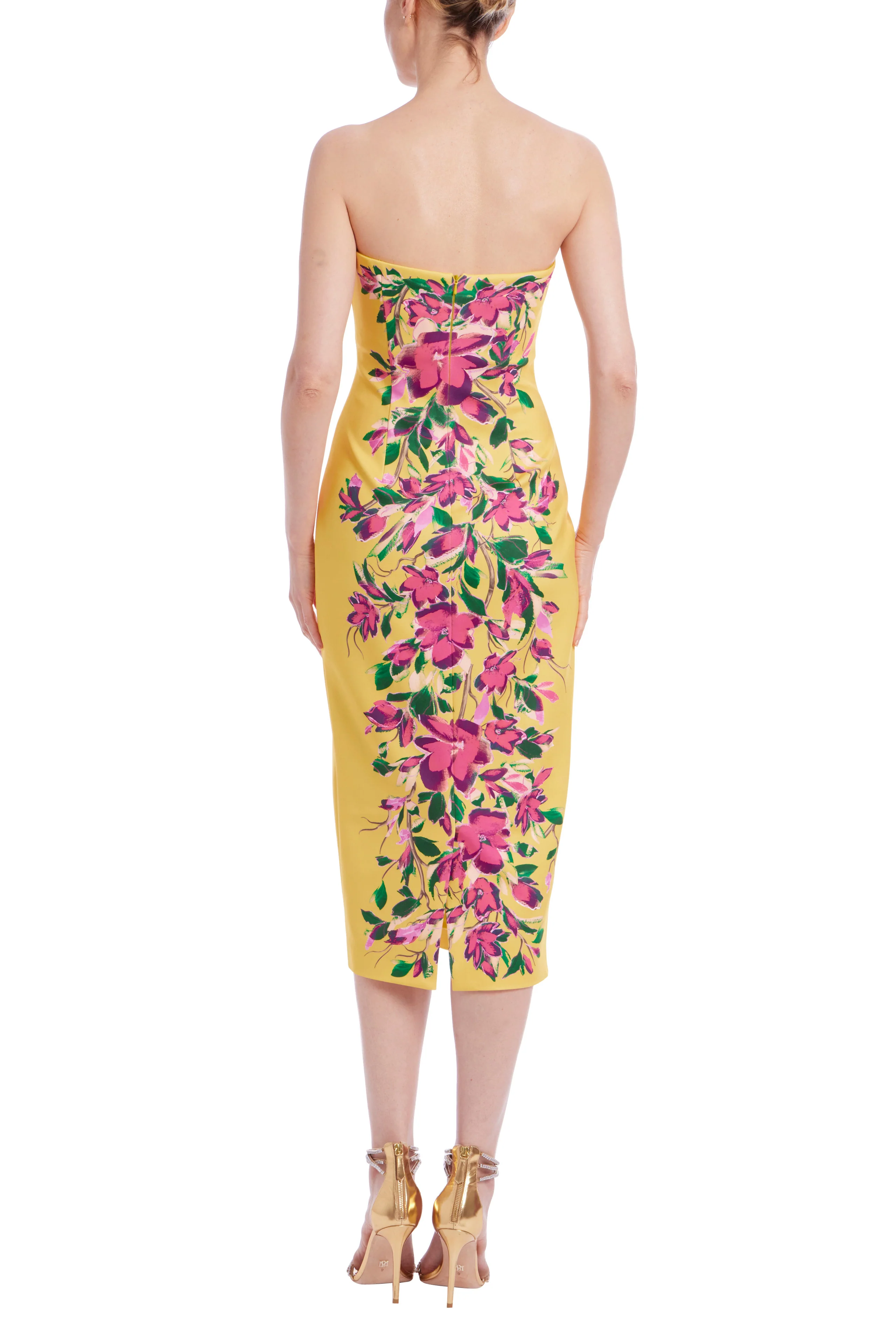 Badgley Mischka Strapless Floral Sheath Midi Dress SC4341 - Image 4