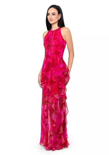 Betsy & Adam Halter Floral Chiffon Dress A26513 - Image 3