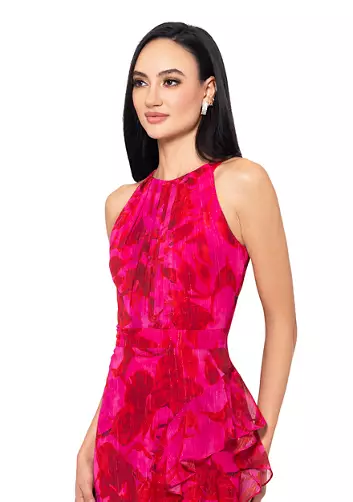 Betsy & Adam Halter Floral Chiffon Dress A26513 - Image 4