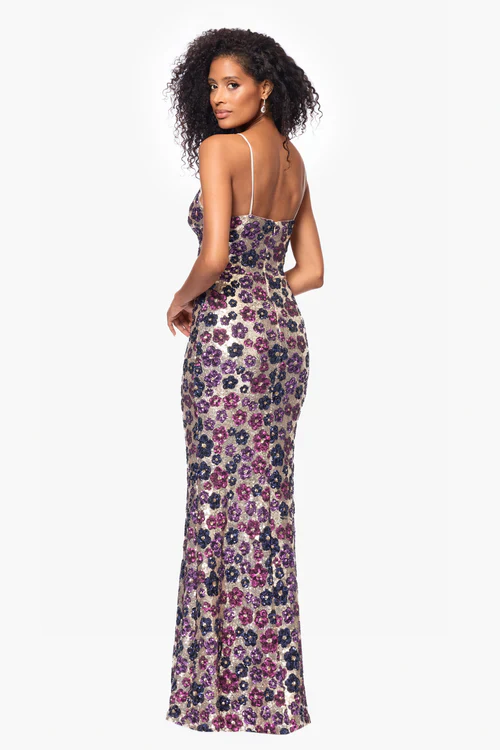 Betsy & Adam "Rava" Sequin V-Neck Floral Dress A26847 - Image 3